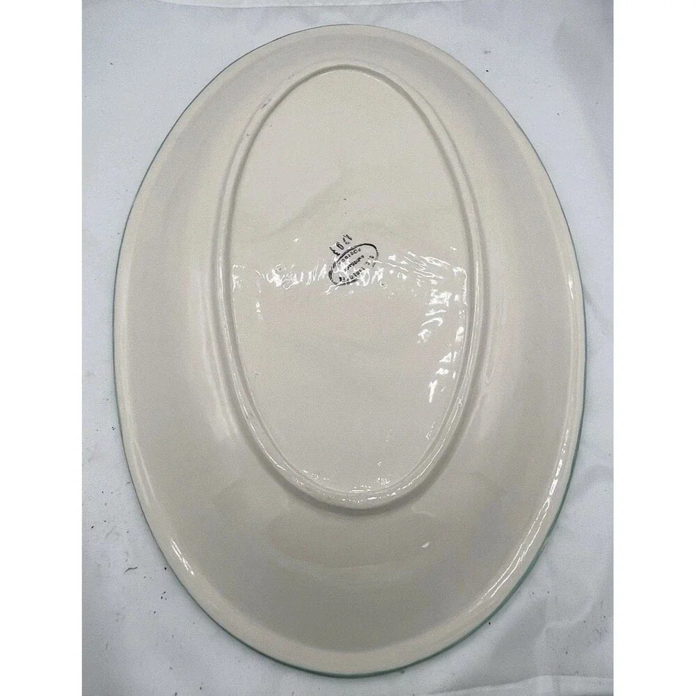 Vintage Alcobaca Portugal Hand Painted Oval Serving Platter Yellow Green 18.5”